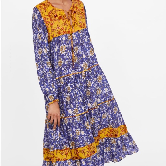 zara combined printed dress